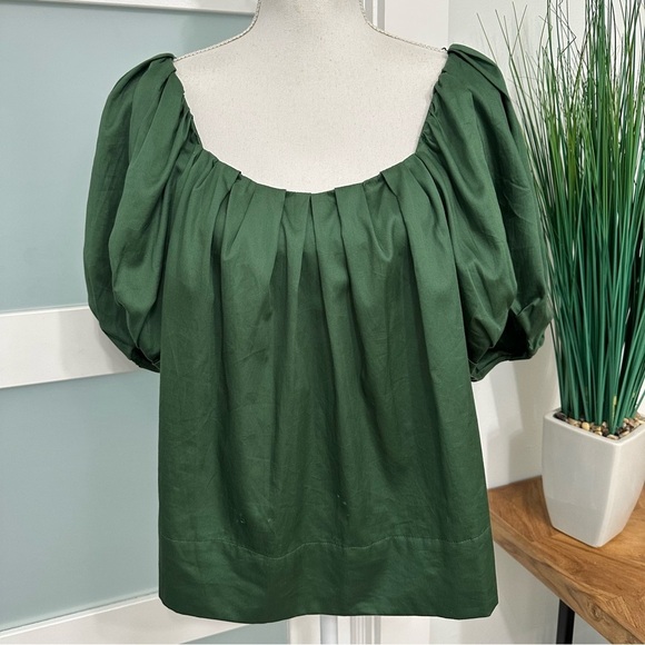 REBECCA TAYLOR Tulip Sleeve Babydoll Top SZ 6 Green Designer Scoopneck READ - Picture 4 of 10